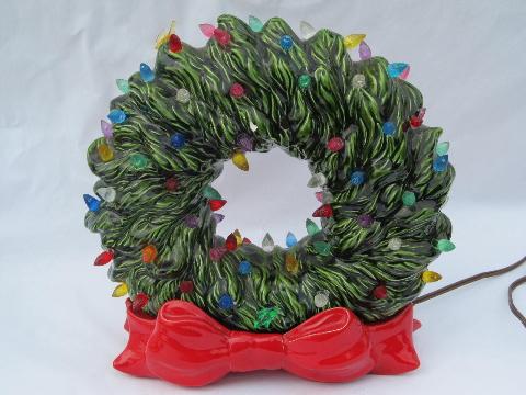 photo of Hard to find electric light-up ceramic Christmas wreath 70s vintage #2