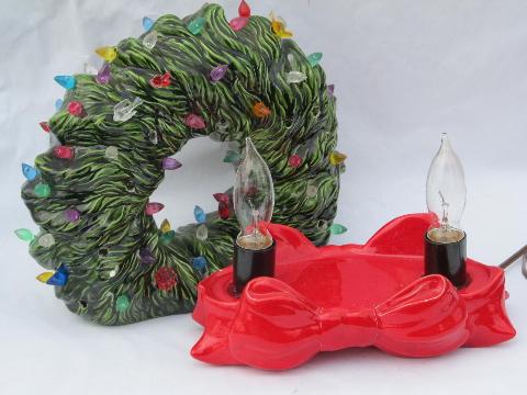 photo of Hard to find electric light-up ceramic Christmas wreath 70s vintage #3