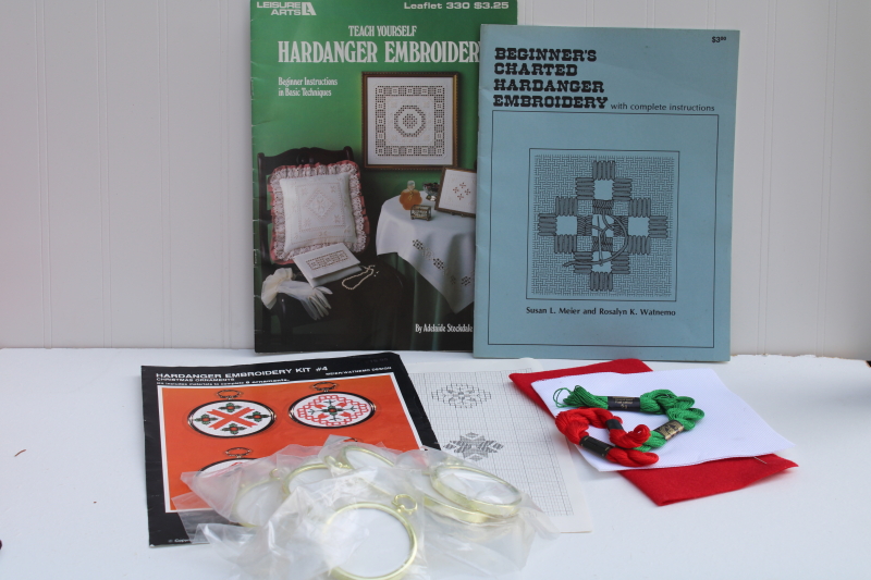 photo of Hardanger embroidery needlework booklets craft kit for hand stitched Christmas ornaments w/ frames #1