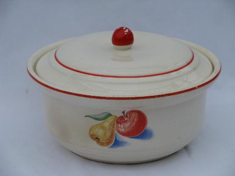 photo of Harker Hotoven pottery Apple & Pear covered bowl or casserole dish #1