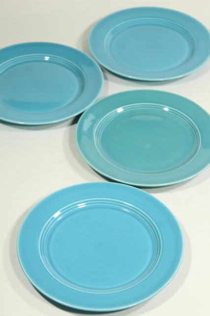 photo of Harlequin turquoise set of four salad plates, vintage Homer Laughlin china #1