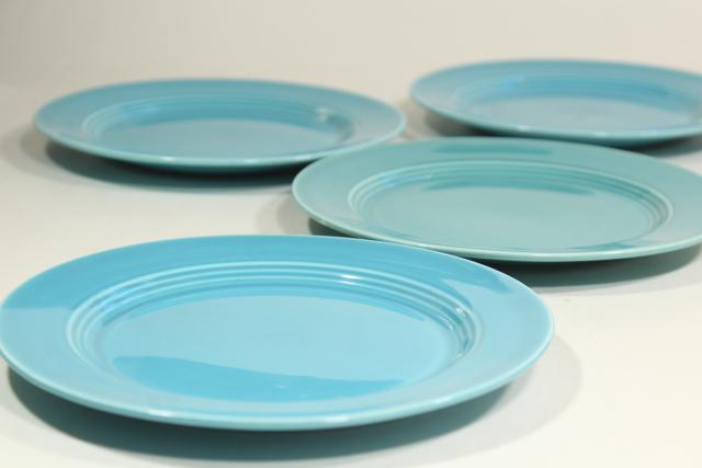 photo of Harlequin turquoise set of four salad plates, vintage Homer Laughlin china #4