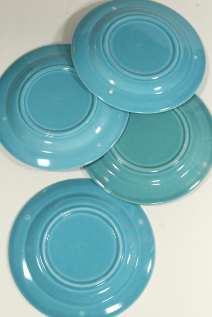 photo of Harlequin turquoise set of four salad plates, vintage Homer Laughlin china #5