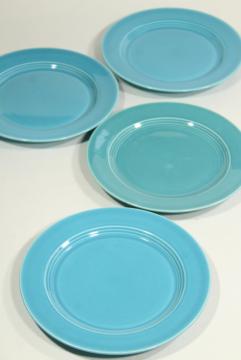 catalog photo of Harlequin turquoise set of four salad plates, vintage Homer Laughlin china