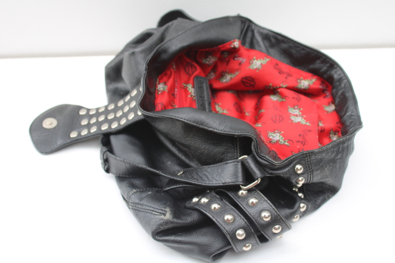 photo of Harley Davidson studded black leather purse Berlin shopper tote rider bag w/ charm  #2