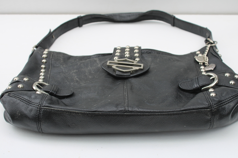 photo of Harley Davidson studded black leather purse Berlin shopper tote rider bag w/ charm  #3