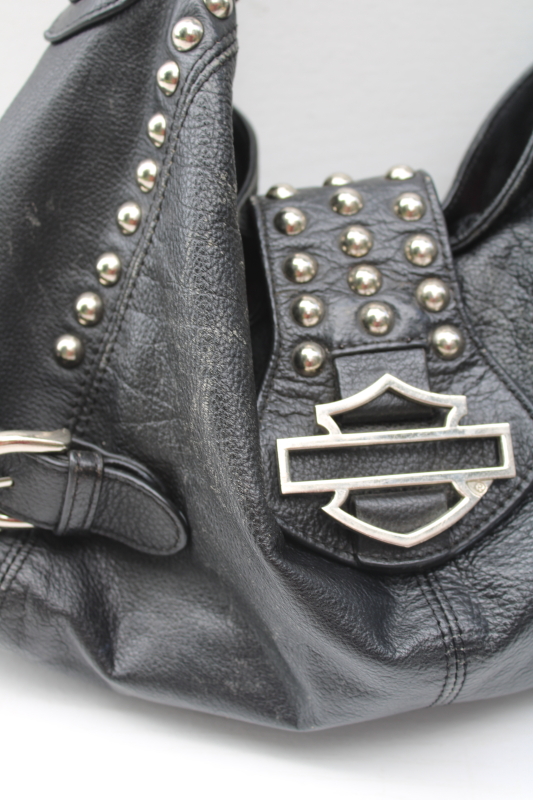 photo of Harley Davidson studded black leather purse Berlin shopper tote rider bag w/ charm  #6