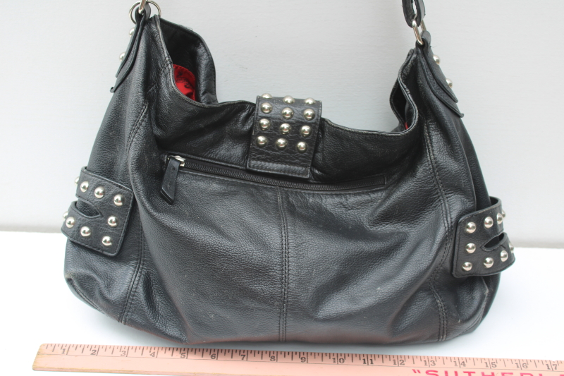 photo of Harley Davidson studded black leather purse Berlin shopper tote rider bag w/ charm  #8