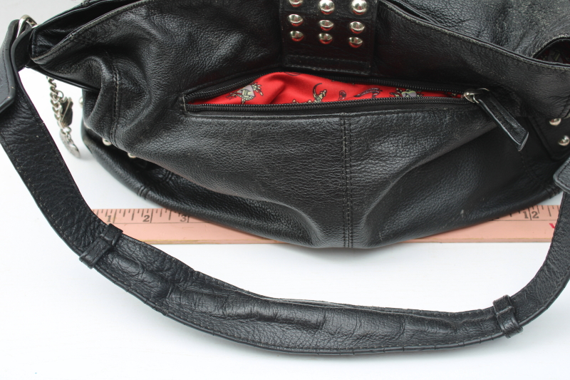 photo of Harley Davidson studded black leather purse Berlin shopper tote rider bag w/ charm  #9