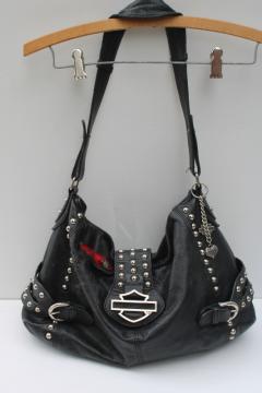 Harley Davidson studded black leather purse Berlin shopper tote rider bag w/ charm 