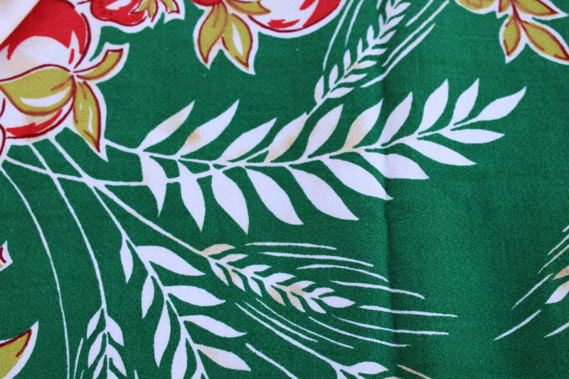 photo of Harmony House Sears 1950s vintage cotton tablecloth Startex weave fabric print in green, red, chartreuse  #4