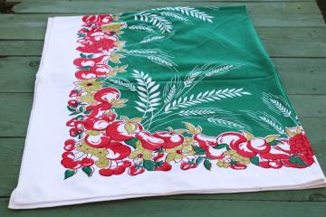 catalog photo of Harmony House Sears 1950s vintage cotton tablecloth Startex weave fabric print in green, red, chartreuse 