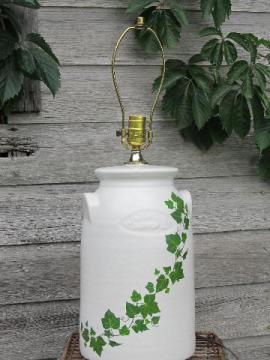 catalog photo of Harris pottery, large Clinton china stoneware crock lamp w/ green ivy