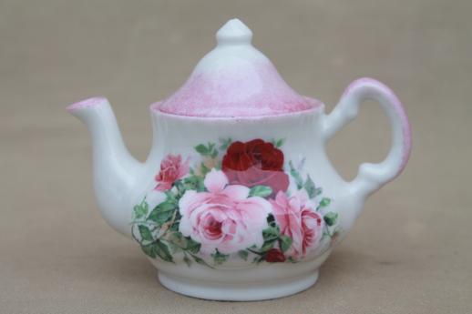 photo of Harrods English bone china doll dishes, miniature toy tea set w/ pink roses #2