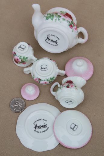 photo of Harrods English bone china doll dishes, miniature toy tea set w/ pink roses #7