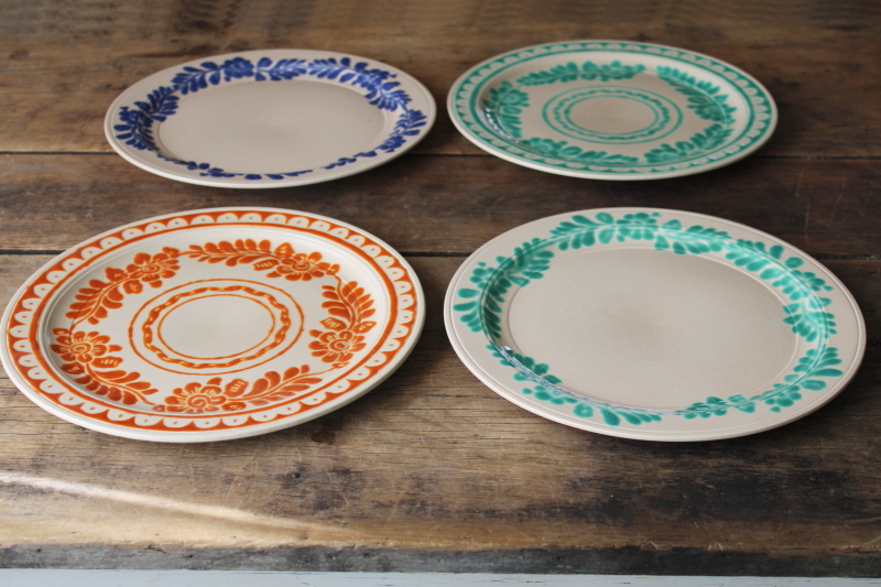 photo of Harry Bird pottery Vernon Kilns vintage California plates Aztec green blue orange #1