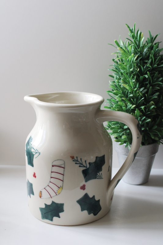 photo of Hartstone Christmas Traditions stoneware pottery pitcher new w/ label, 1990s vintage  #1
