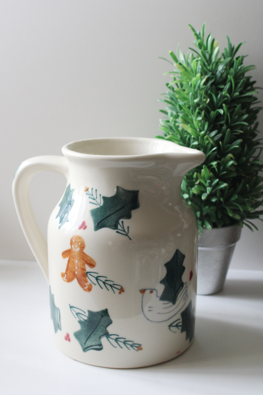 photo of Hartstone Christmas Traditions stoneware pottery pitcher new w/ label, 1990s vintage #2