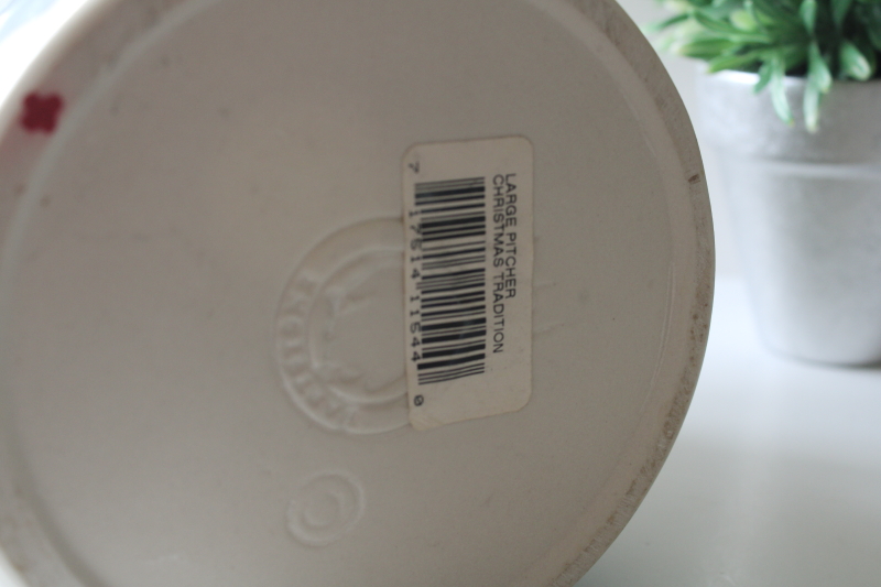 photo of Hartstone Christmas Traditions stoneware pottery pitcher new w/ label, 1990s vintage #5