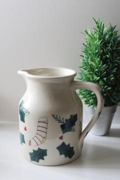 Hartstone Christmas Traditions stoneware pottery pitcher new w/ label, 1990s vintage 