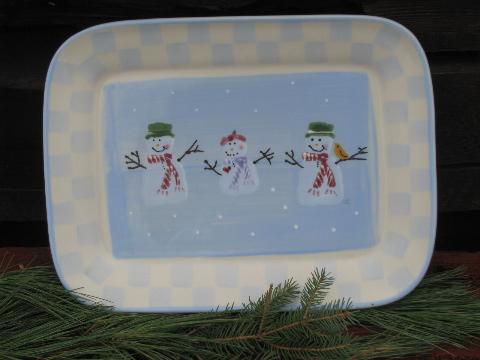 photo of Hartstone pottery Christmas platter, Snow People snowman pattern #1