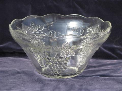 photo of Harvest grapes pattern vintage glass punch bowl set w/ 12 cups #2