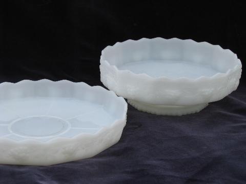 photo of Harvest grapes, vintage grape pattern white milk glass Fire King flower bowl & tray #1