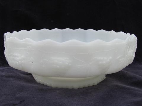 photo of Harvest grapes, vintage grape pattern white milk glass Fire King flower bowl & tray #2