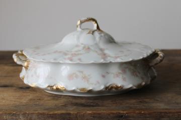 Haviland Limoges France china early 1900s antique vintage serving dish, large covered bowl 