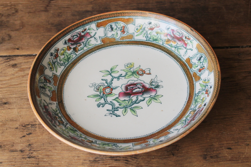 photo of Havre pattern antique Edge Malkin ironstone china bowl, flowering tree of life 1800s vintage  #1