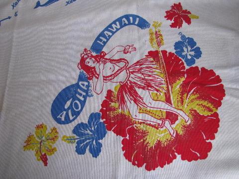 photo of Hawaii souvenir map print, vintage 1940s - 50s printed cotton kitchen tablecloth #3