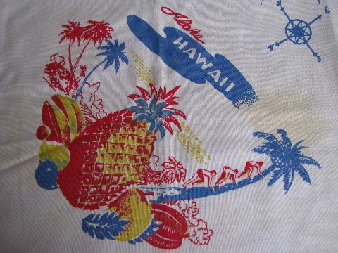 photo of Hawaii souvenir map print, vintage 1940s - 50s printed cotton kitchen tablecloth #4