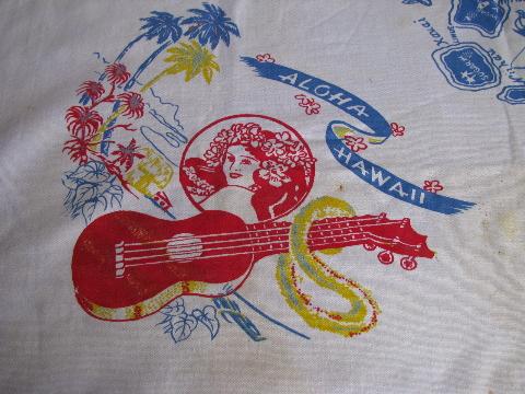 photo of Hawaii souvenir map print, vintage 1940s - 50s printed cotton kitchen tablecloth #5