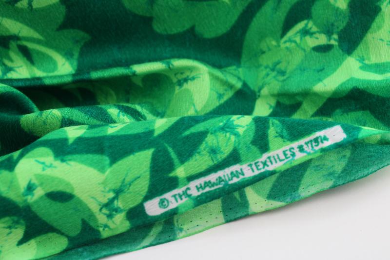 photo of Hawaiian Textiles vintage fabric neon green print, rayon or poly blend crepe #2