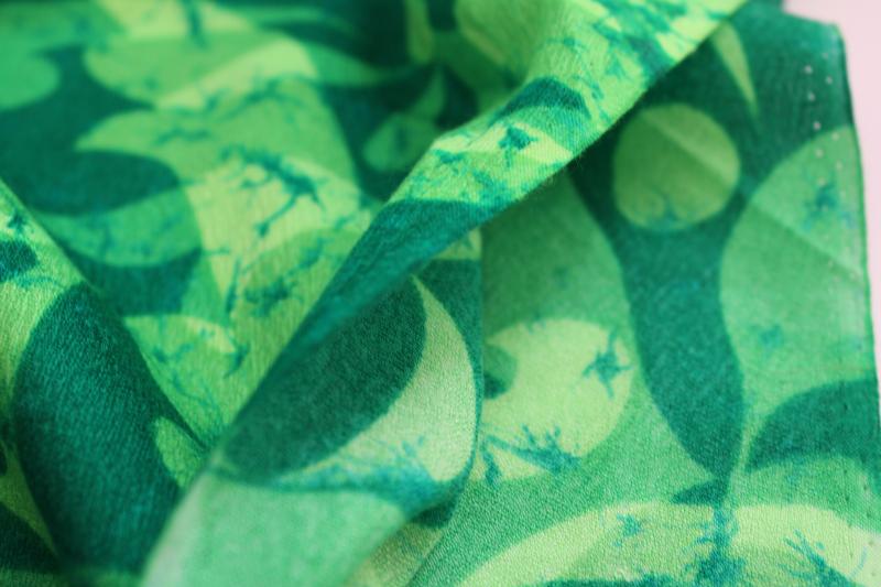 photo of Hawaiian Textiles vintage fabric neon green print, rayon or poly blend crepe #3