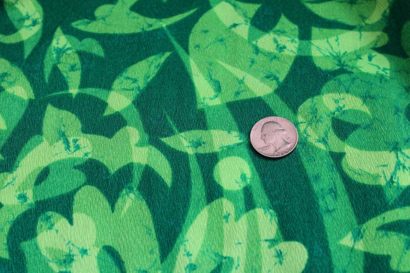 photo of Hawaiian Textiles vintage fabric neon green print, rayon or poly blend crepe #4