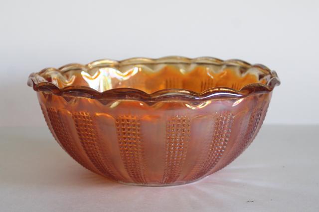 photo of Hazel Atlas depression glass vintage carnival marigold luster diamond point columns #1