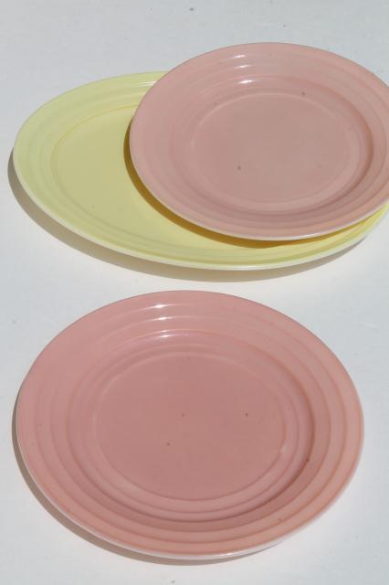 photo of Hazel Atlas moderntone depression glass dishes, platonite pastels pink & yellow plates & platter #1