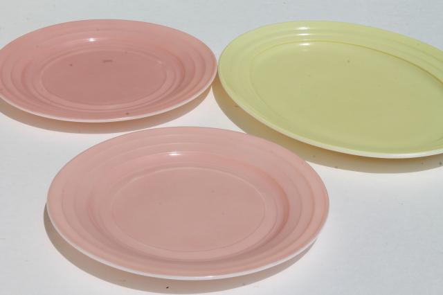 photo of Hazel Atlas moderntone depression glass dishes, platonite pastels pink & yellow plates & platter #2