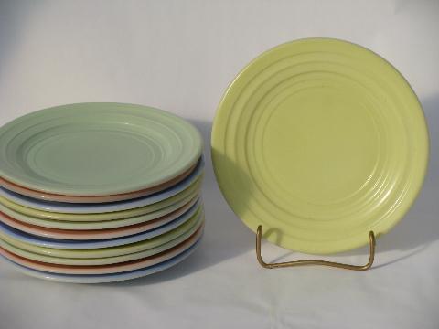 photo of Hazel-Atlas Moderntone pastels, 12 vintage depression glass salad or dessert plates #1