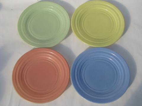 photo of Hazel-Atlas Moderntone pastels, 12 vintage depression glass salad or dessert plates #2