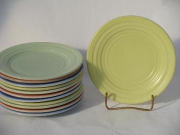 catalog photo of Hazel-Atlas Moderntone pastels, 12 vintage depression glass salad or dessert plates