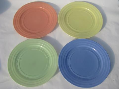 photo of Hazel-Atlas Moderntone pastels, 8 vintage depression glass dinner plates #2