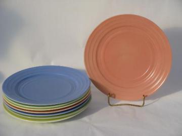 catalog photo of Hazel-Atlas Moderntone pastels, 8 vintage depression glass dinner plates