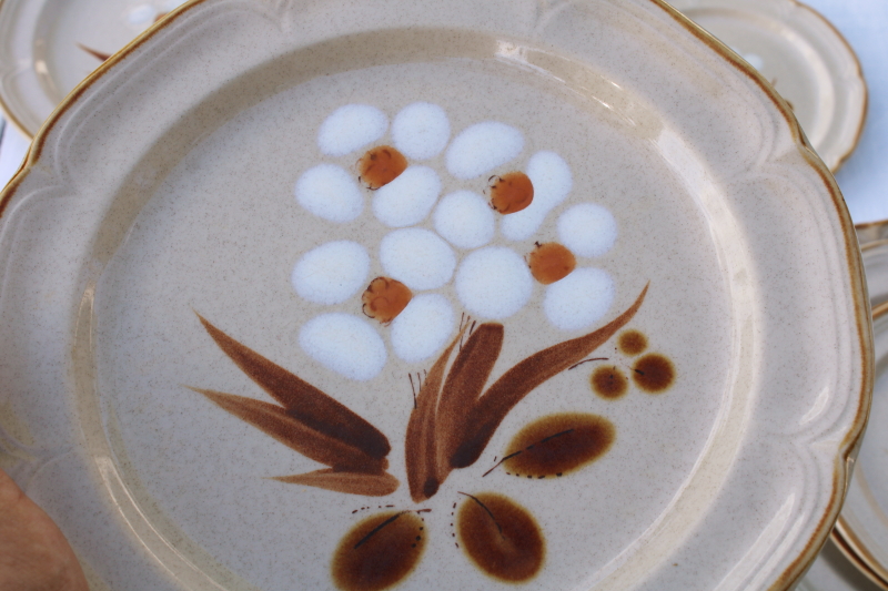 photo of Hearthside Japan stoneware plates, Castlewood neutral colors mod flowers 80s vintage dinnerware  #8