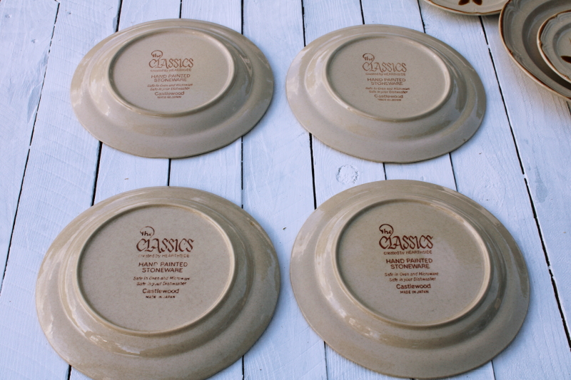 photo of Hearthside Japan stoneware plates, Castlewood neutral colors mod flowers 80s vintage dinnerware  #10