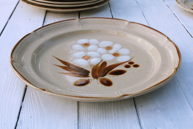photo of Hearthside Japan stoneware plates, Castlewood neutral colors mod flowers 80s vintage dinnerware  #12