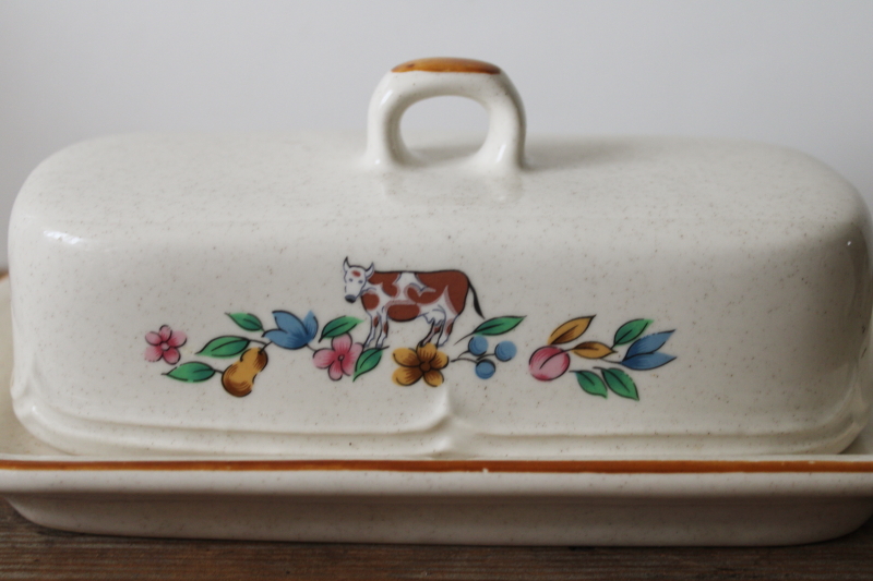 photo of Heartland International stoneware butter dish w/ cow, vintage farm country cottagecore kitchen  #2