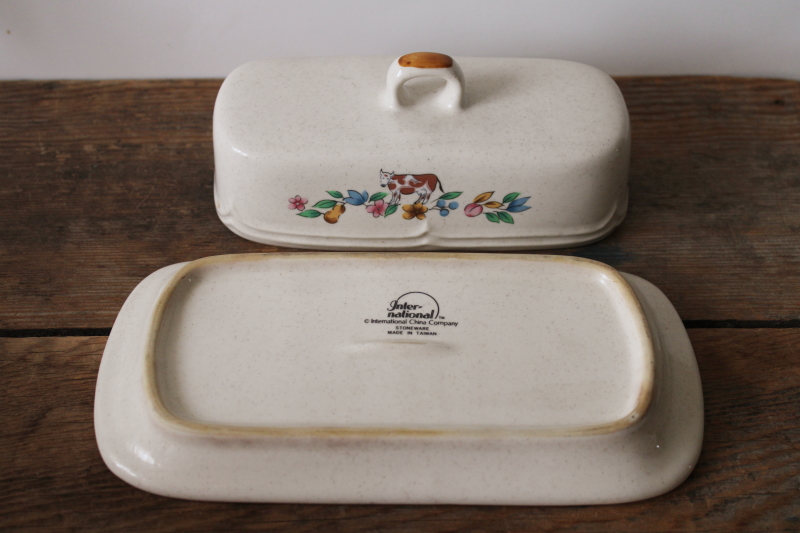 photo of Heartland International stoneware butter dish w/ cow, vintage farm country cottagecore kitchen  #7