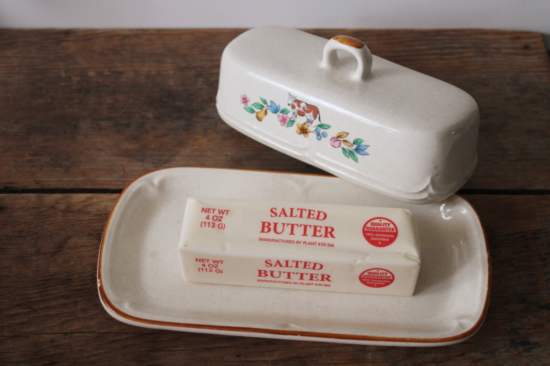 photo of Heartland International stoneware butter dish w/ cow, vintage farm country cottagecore kitchen  #8